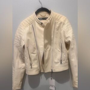 Zara Cream Quilted Biker Jacket